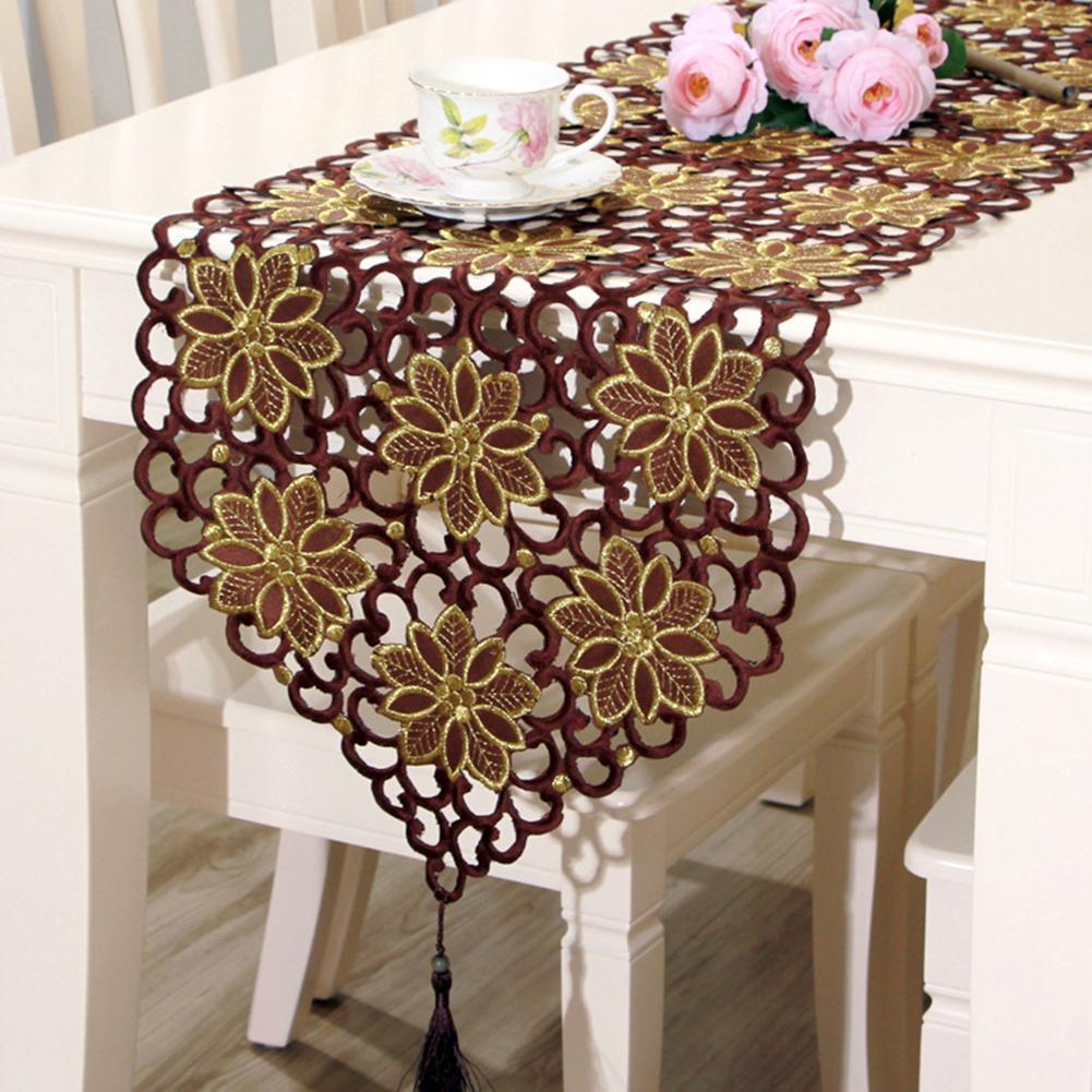 Classic Flower Embroidered Dining Coffee Table Runner Placemat Cover Home Decor