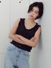Beiodeu Dot U-Neck Frill Sleeveless Blouse_Black
