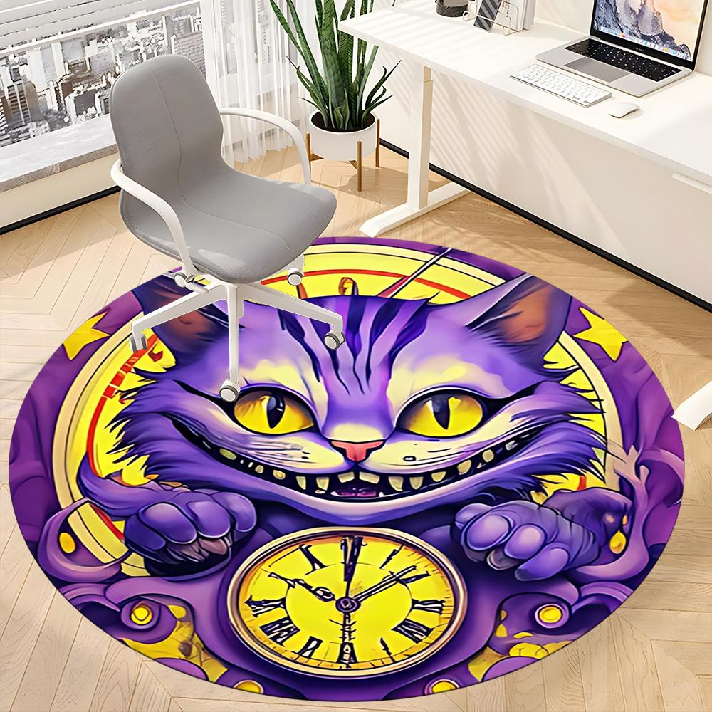 1pc Cat Clock Office Round Area Rug, Mat Suitable For Office, Under Office Chairs Bedroom Living Room Home Decor, Room Deco