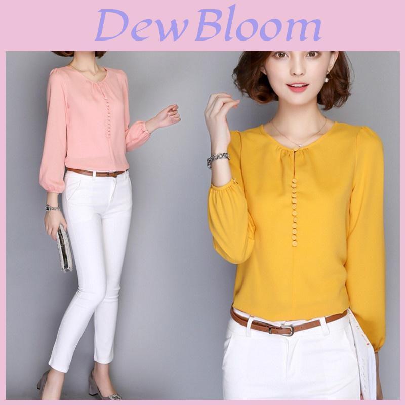 Elegant Summer Female Shirt Long Sleeve Blouse Button Women Office Chiffon Ruffle Tops For Stylish Comfort
