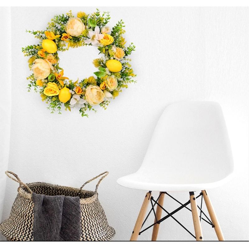 Yellow Flower Wreath with Lemon Artificial Summer Wreath for Front Door Farmhouse Wedding Garden Outdoor Decorations