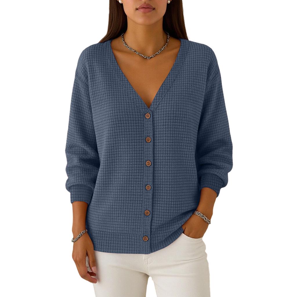 Women's Casual Loose,fitting Fashion Plaid Long,sleeved Cardigan Button,down Knit Top
