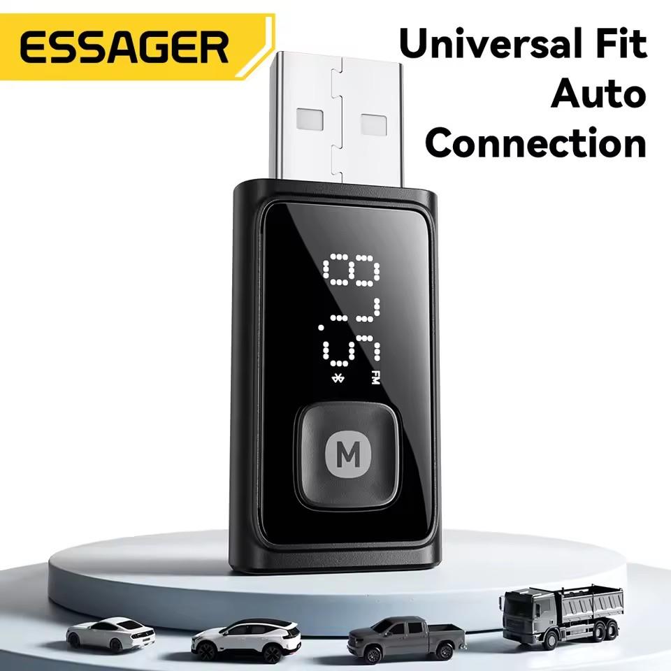 Essager Bluetooth 5.4 Car Adapter Wireless FM Transmitter with Auto On Off Hands-Free Call Hi-Fi Music Audio Receiver for Cars