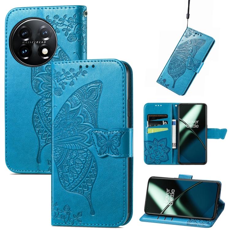 For OnePlus 11 Butterfly Love Flower Embossed Flip Leather Phone Case