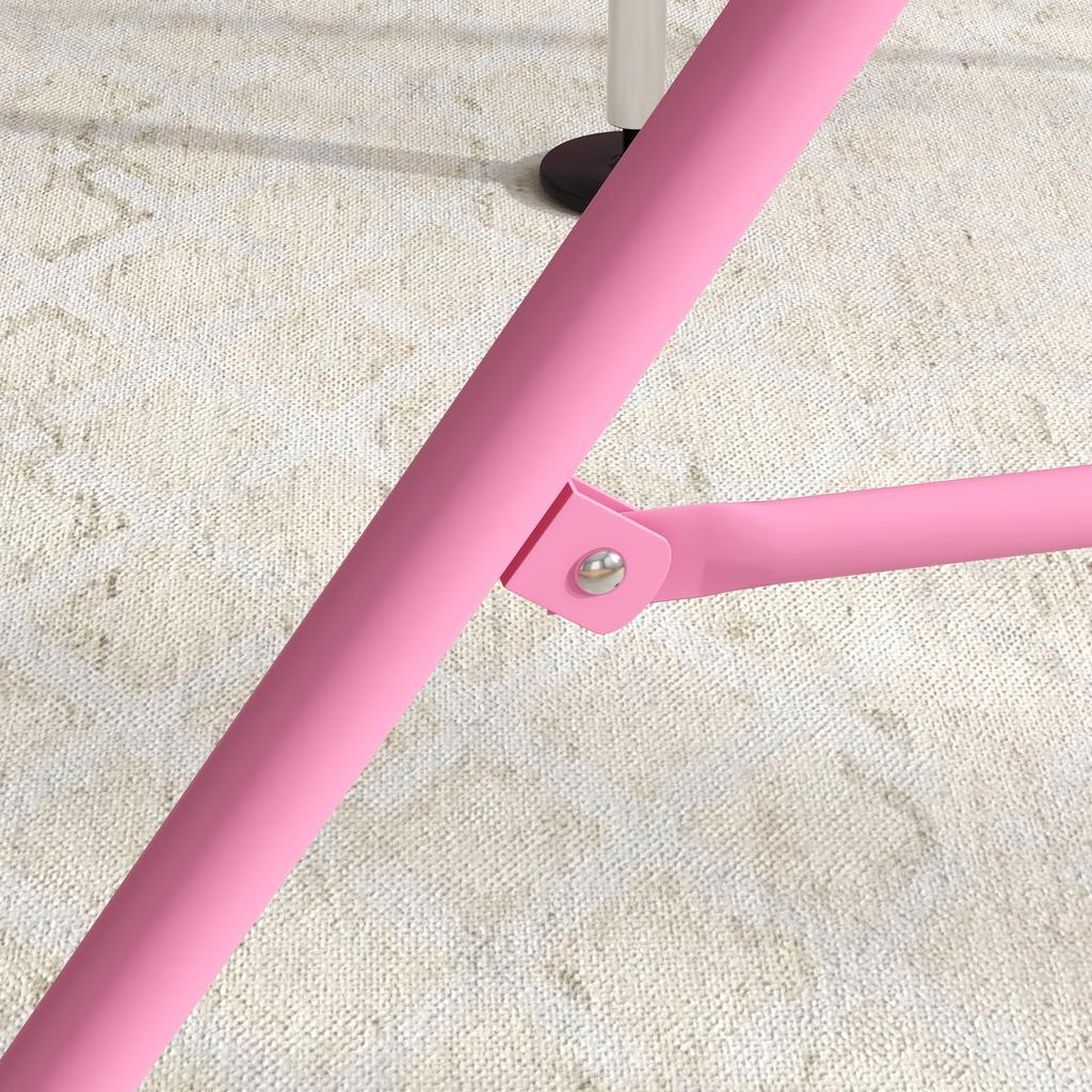 Adjustable Height, Foldable Kids Gymnastics Bar W/ Non-slip Rubber Floor Rings, for 3+ Years, Pink