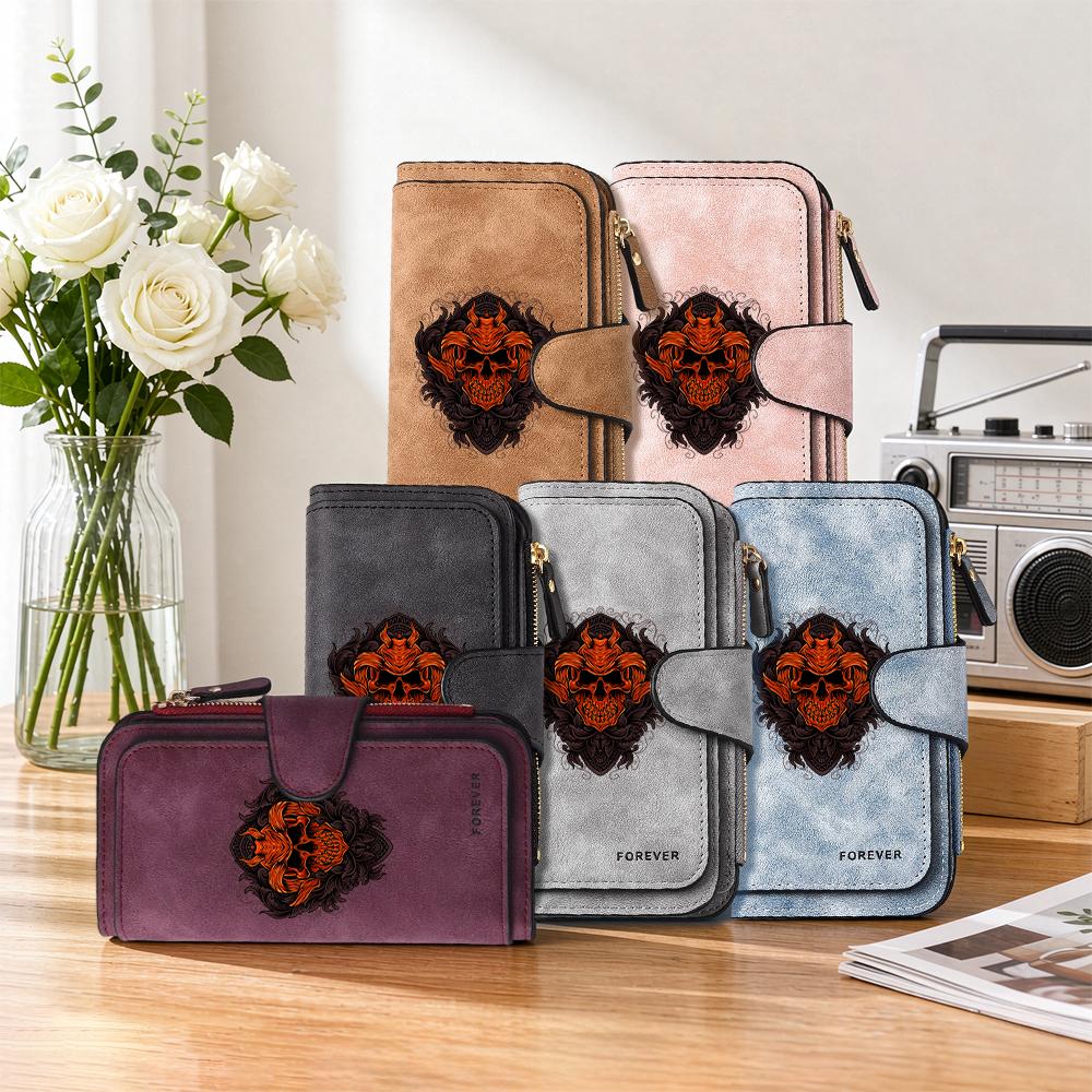 Gothic Skull Printed Long Wallet for Daily Use Stylish Portable Card Holder