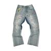Trendy Wijde Jeans, Gewassen, Slijtageplekken, Patchwork, Unisex Stijl