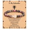 Emperor Stone Pink Zebra Beaded Bracelet with Cross Charm