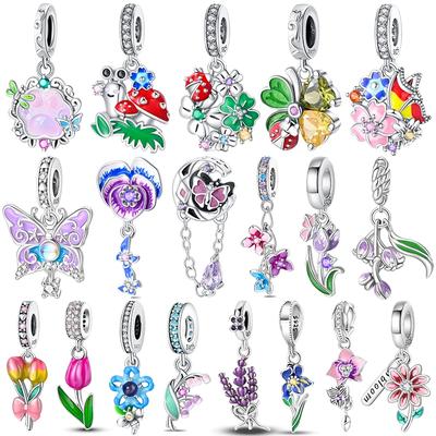 Copper Flowers Butterfly Creative Garden Mushroom Snail Charms Beads Fit Original Bracelets Diy Jewelry
