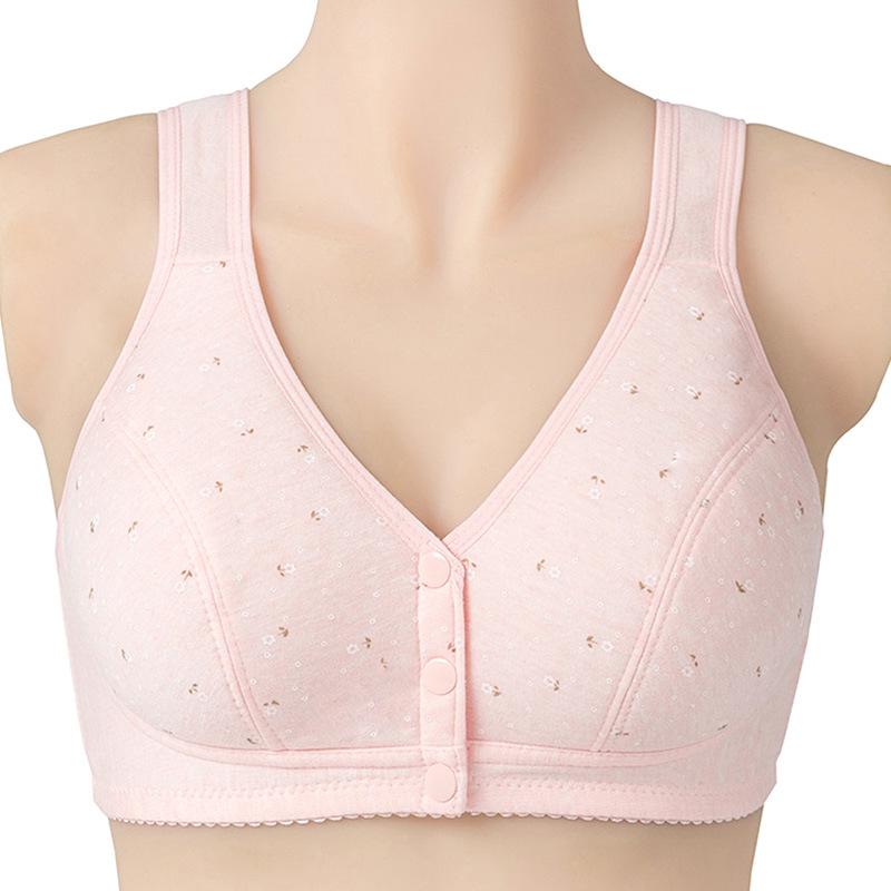 Soutien-gorge en coton doux pour femmes d'âge moyen et personnes âgées, sous-vêtements avec boucle avant, grande taille, sans anneau en acier