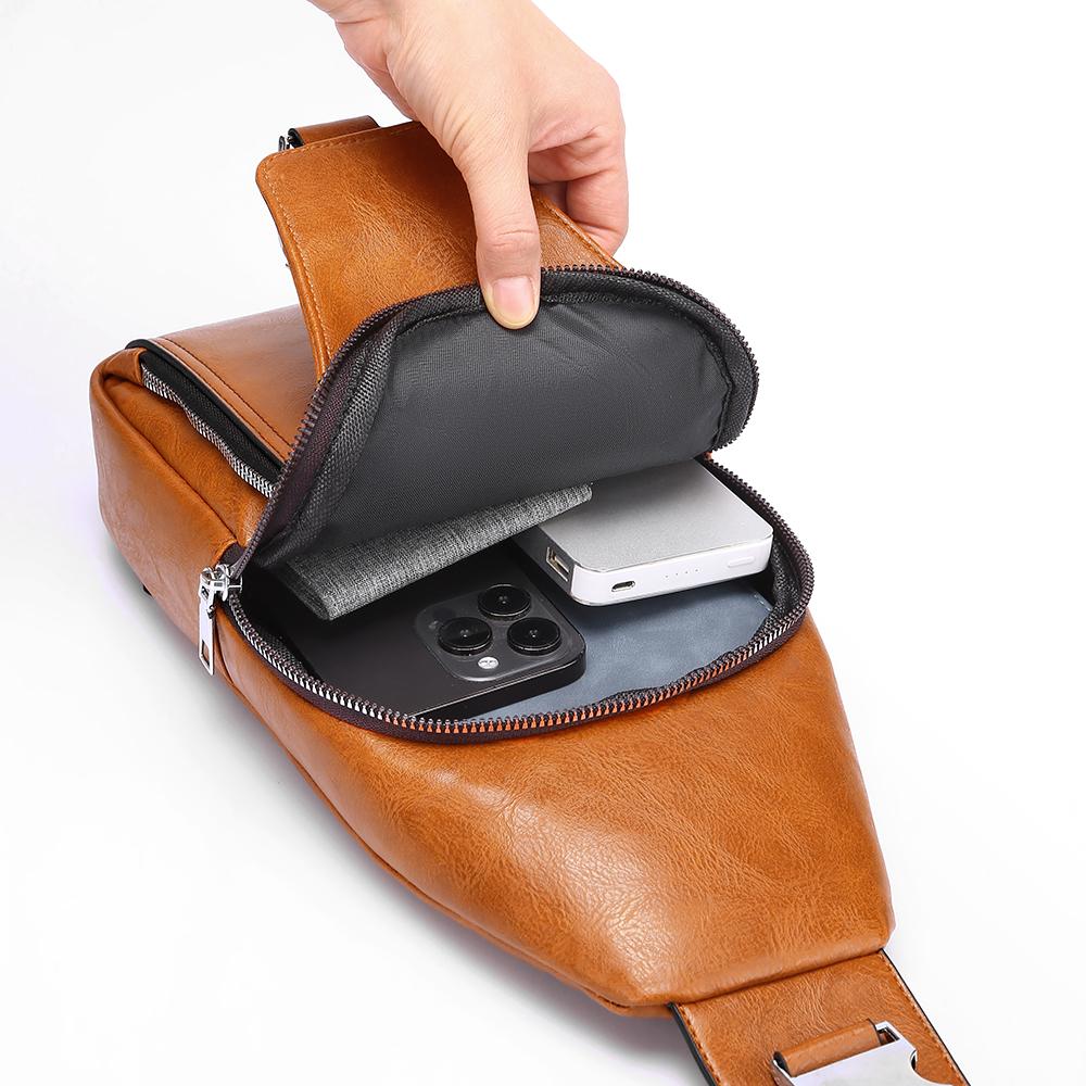 WEIXIER Bolso Bandolera de Cuero para Hombre Crossbody Hombro Pecho Impermeable Casual Mochila de Día para Viajes Deportes al Aire Libre