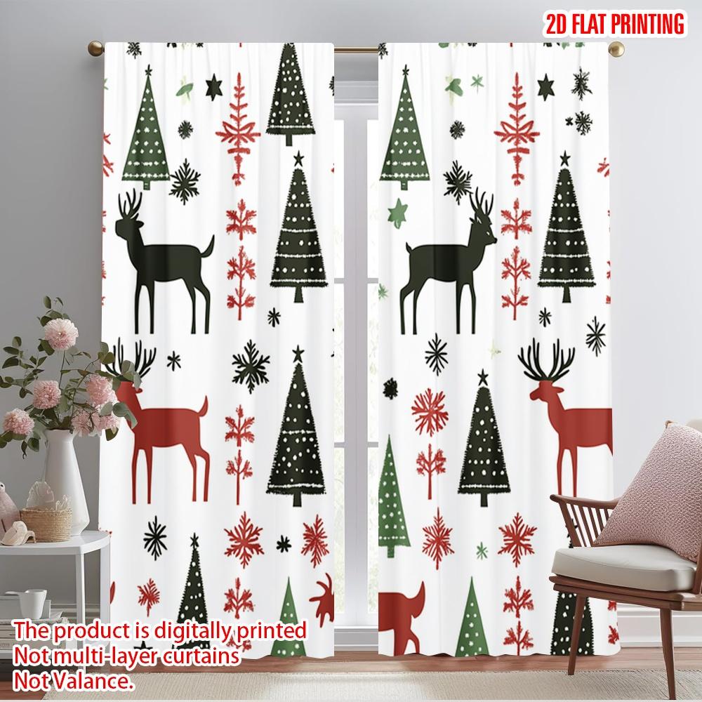 

2pcs,2D plane printing Curtain Popular Deer Christmas Trees (2) 100% Polyester (without rod) Art Deco Festive Perfect for Living 52.50×116.00 CM 2pcs