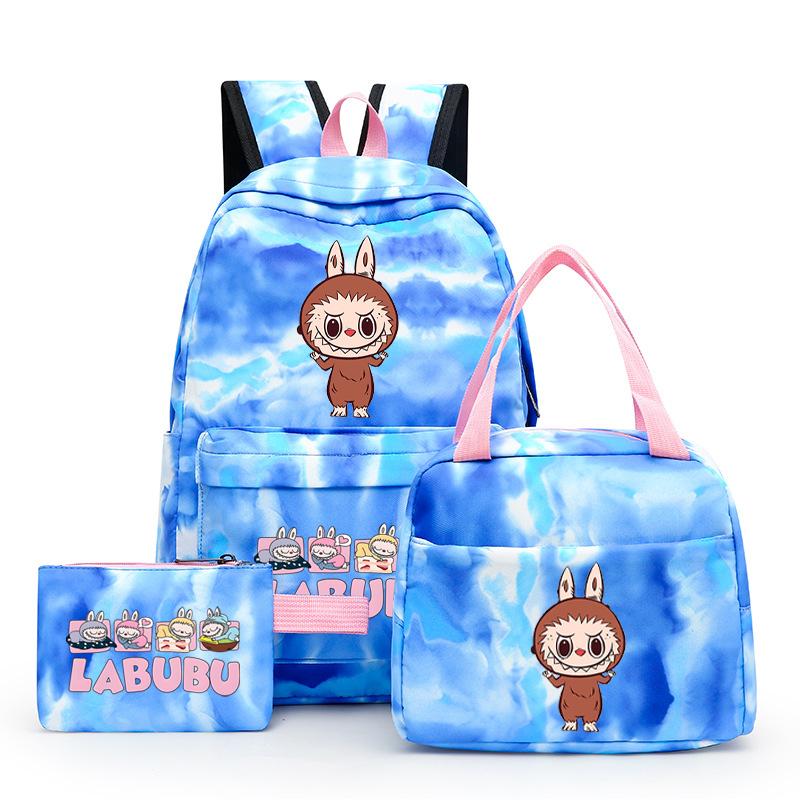 3Pcs/set  Printed Backpack with Lunch Bag Pencil Case Boy Girl Knapsack Teenage Student Large Capacity Colorful Bookbag