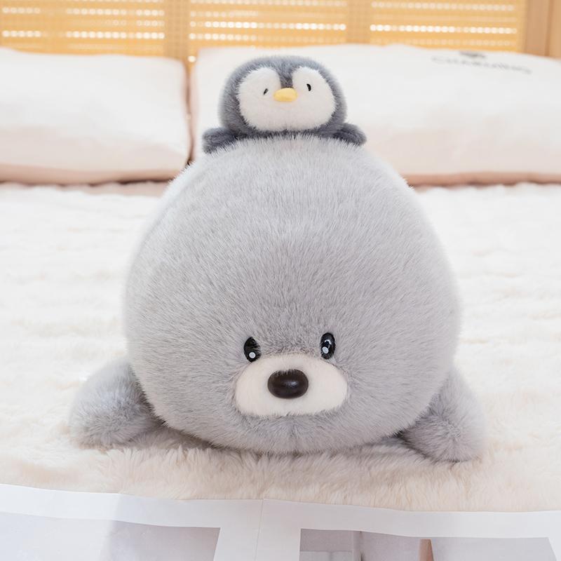 Cute Sea Seal Plush Doll Lying Style Seal Having A Penguin On His Back Stuffed Animal Home Decor Kid Birthday Gift Holiday Gifts