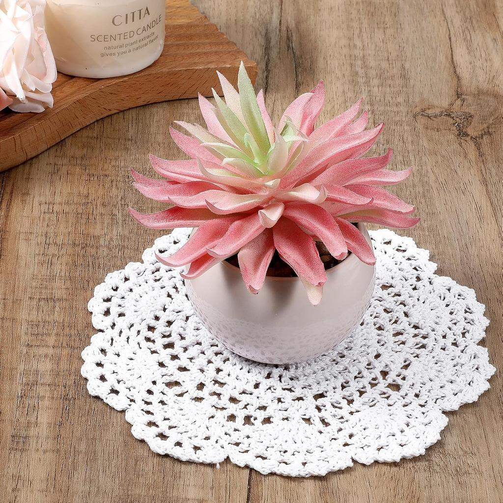 4 Pcs 8 Inch White Vintage Crochet Doilies Round Lace Doily Lace Coasters Cotton Lace Doilies Lace Doilies for Tables Lace Coastersfor Kitchen Dining