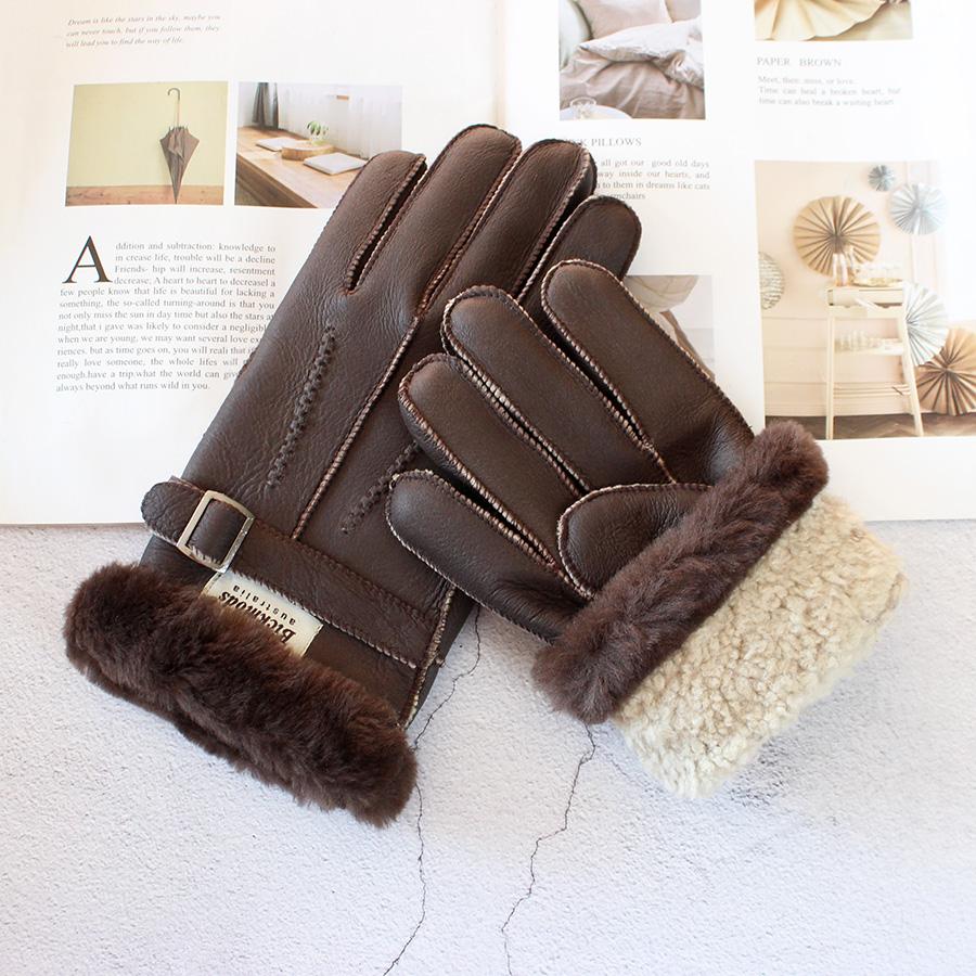 Sheepskin Fur Gloves Men Leather Thick Winter Warm Outdoor Wind and Cold Handmade Sewing Finger New Bickmods Brand