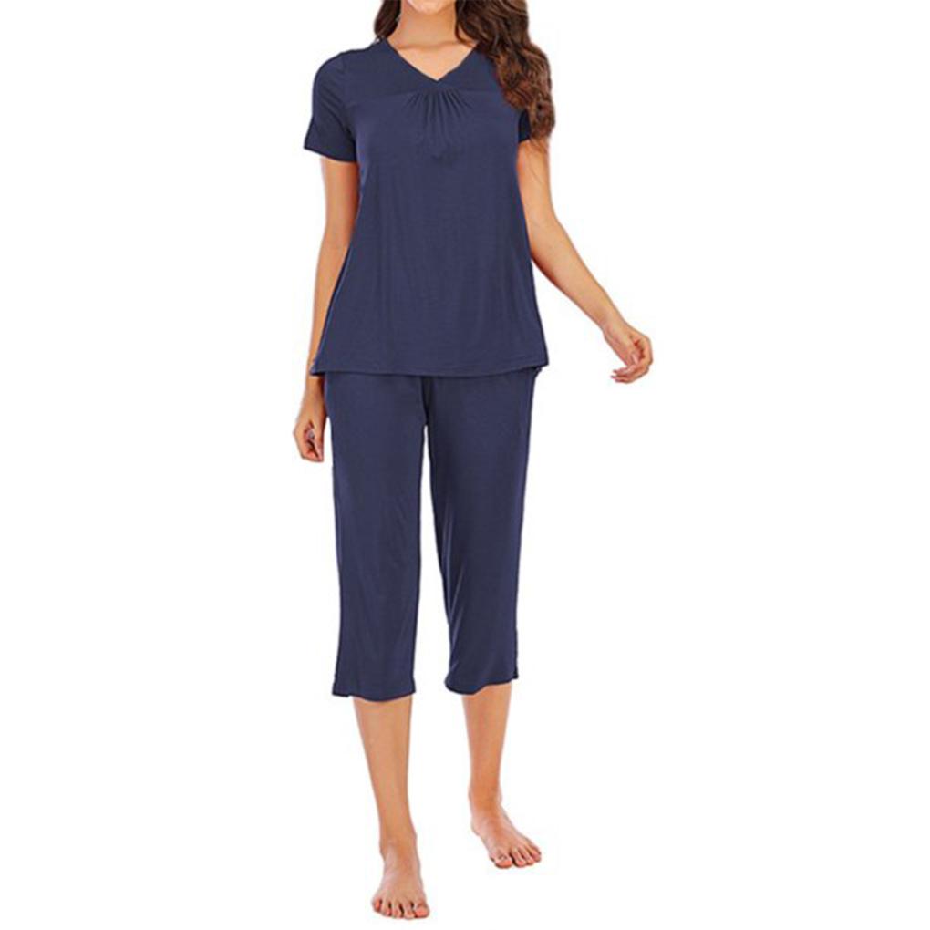 Women Sleepwear Set V Neck Top Pants Modal Pajamas Nightwear