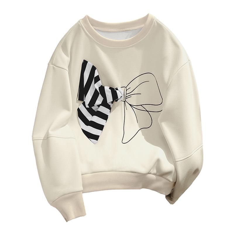 2026 Spring Valentine's Day Women's Striped Hoodie with 3D Bow Decoration