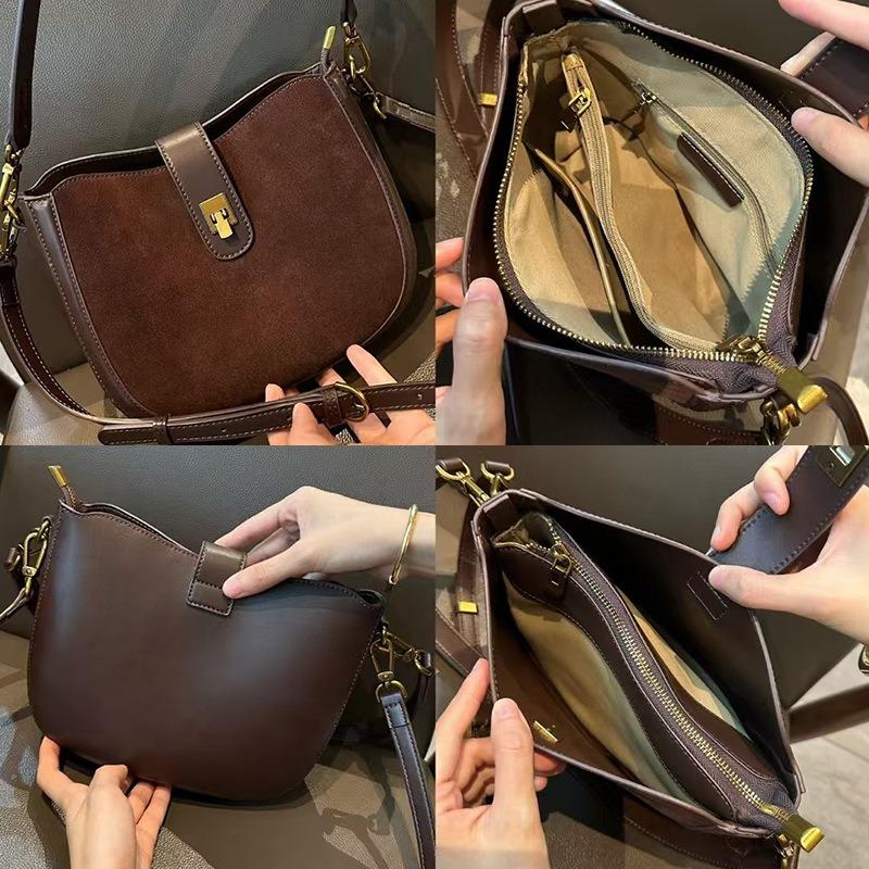 Leather Women's Bag New Retro Fashion Matte Cowhide Shoulder Bag High-end Niche Messenger Bag Saddle Bag