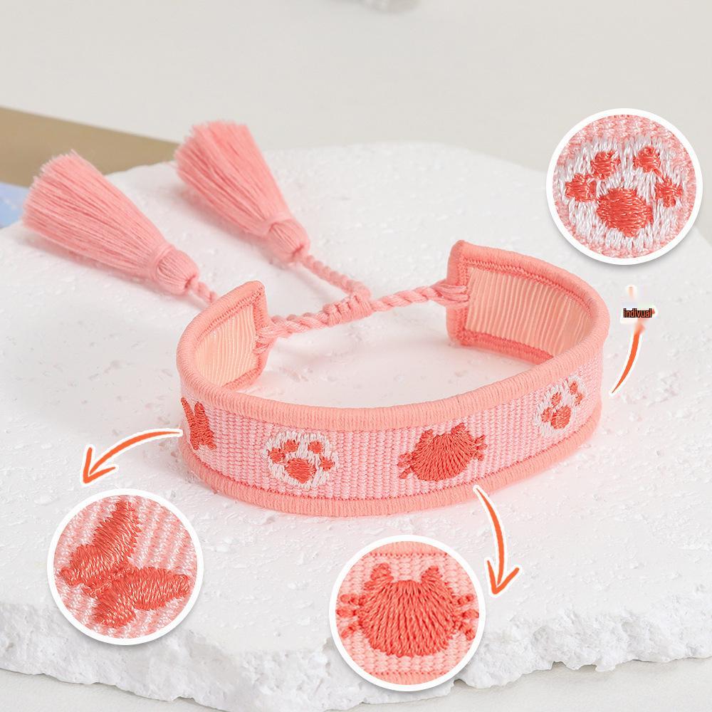 Trendy Handmade Woven Pet Bracelet with Love Embroidery and Tassels