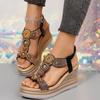 Fashion Bohemia Gold Glitter Sandals Women 2025 Summer Metal Decoration Wedge Heels Sandals Size 43 Brand Designer Sun Totem Shoes Women