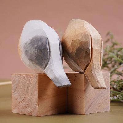 Oiseau Mignon en Bois Sculpté Multi-style Sculpture Faite Main Petit Ornement d'Oiseau Peinture Figurine d'Oiseau en Bois Style Nordique Décoration de Maison