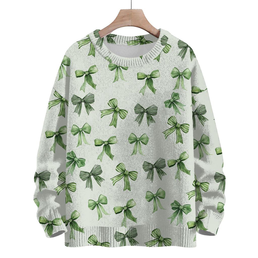 Women's Casual Long Sleeve Bow Woolen Sweatshirt Fall  Vacation Long Sleeve Pullover