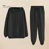 Elastic Waist Pants Set 2 Pcs/Set Women Hoodie Long Sleeve Hooded Thick Soft Warm Fall Winter Clothes Drawstring Loose Pockets Sports Casual