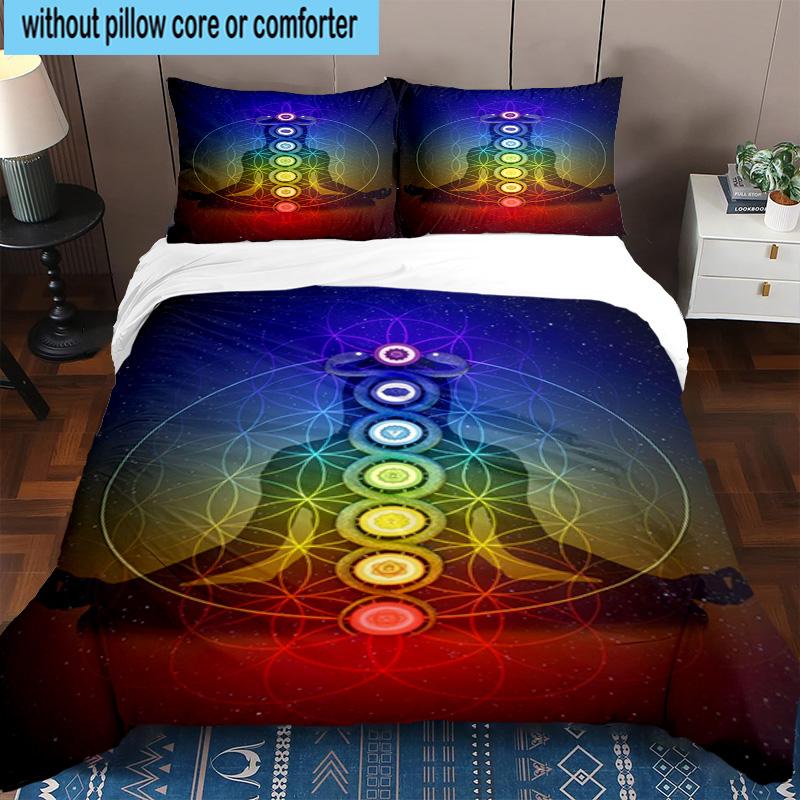 Chakra Balance Meditation 3pcs Bedding,Including 1pc Duvet Cover And 2pcs Pillowcases Perfect for Christmas,Ideal for Bedroom, Dormitory