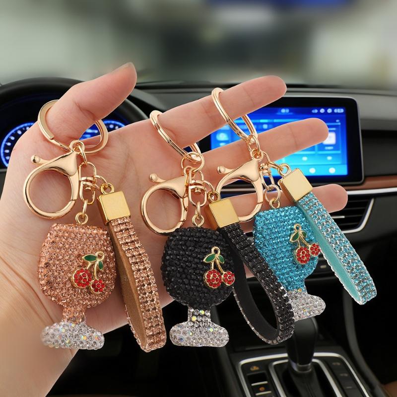 Shining Diamond Inlay Glass Cup Key Chain Car High-End Key Ring Lady Bag Delicate Pendant Ornaments Jewelry