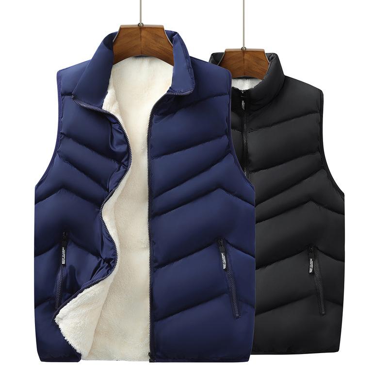 Autumn Winter Middle-aged Men's Lamb Wool Fleece Lined Vest Warm Dad's Stand Collar Cotton Vest Jacket