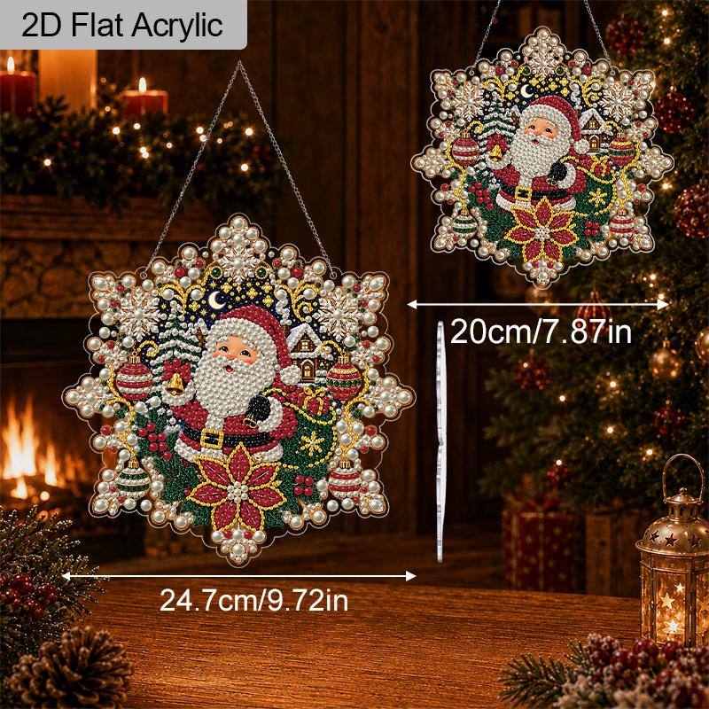 Christmas Acrylic Pearl Ornament Kit, DIY Suncatchers, 3D Mixed Pearls,7.87/9.72Inch Snowflake Santa, Xmas Decor & Gifts