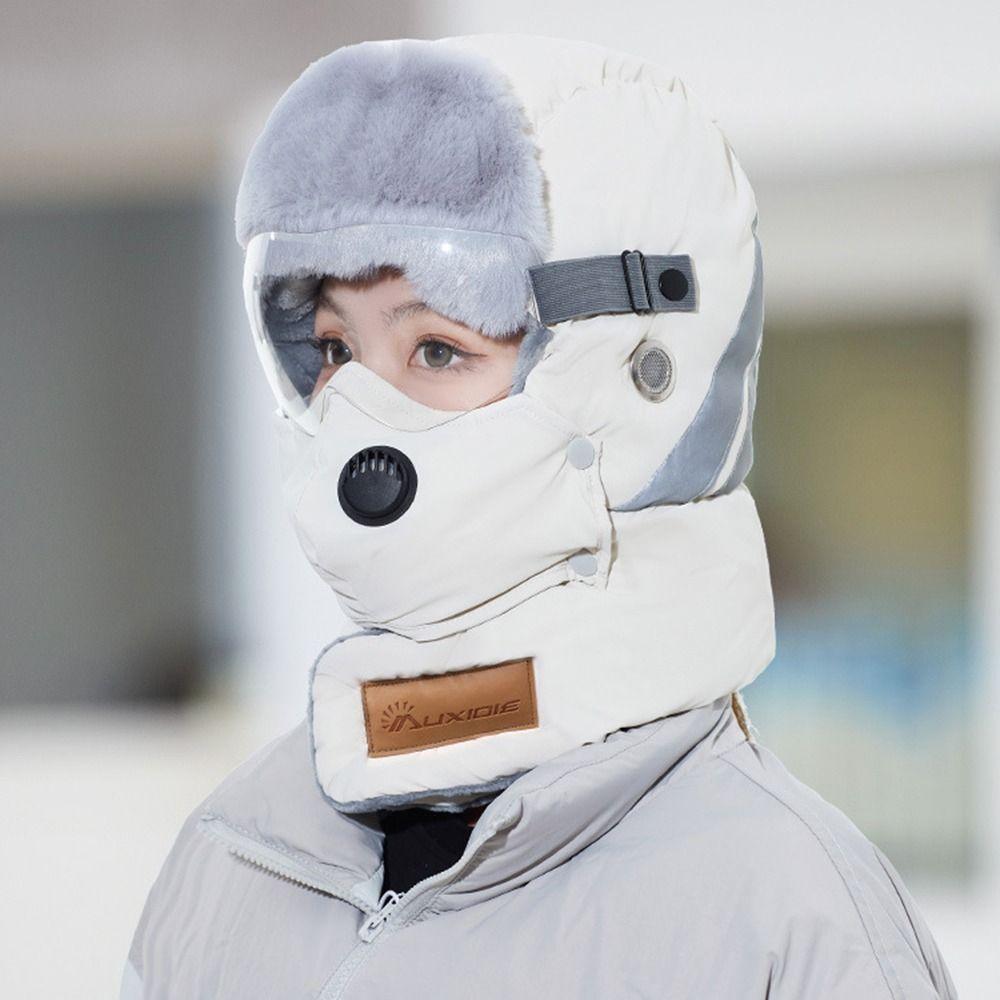 Unisex Bomber Hat Thickened Keep Warm Russian Ushanka Hat Windproof with Goggles Cycling Ear Protection Hat for Outdoor Sports