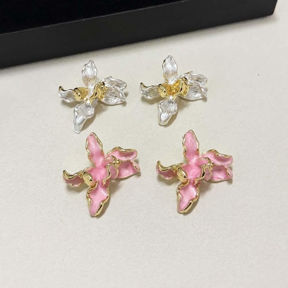 1 Pair Luxury Golden and Silver Earrings Zinc Zinc Alloy Metal Flower Ear Studs Enamel Iris Earrings  for Gift