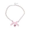 French Pink Heart Bow Pearl Princess Choker Necklace - Cute Clavicle Chain Luxury Accessory