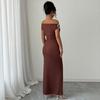 Off The Shoulder Maxi Dress for Women Ruched Fishtail Sexy Bodycon Long Dress with Metal Accent Wedding Guest Party Evening Gown