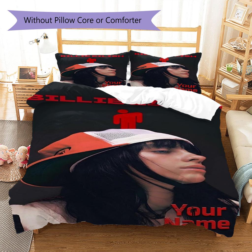 Billie Eilish Custom Name Pattern Bedding,Quilt Set Quilt Cover Pillowcase Home Birthday Gift(1 * Duvet Cover + 2 * Pillowcase, Without Core)