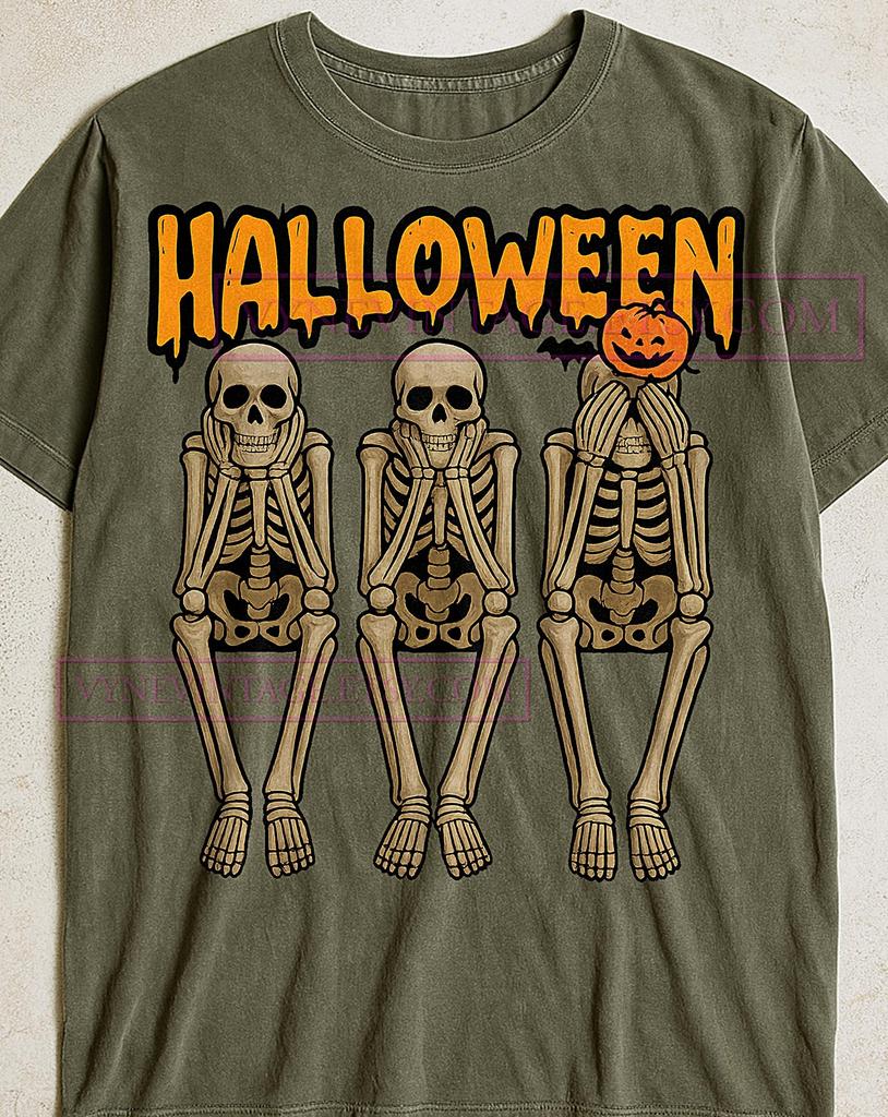 Halloween Skeletons T-Shirt, Spooky Season Graphic Tee, Retro Skeleton Shirt, Vintage Halloween Lover Gift, Humorous Skull Tee