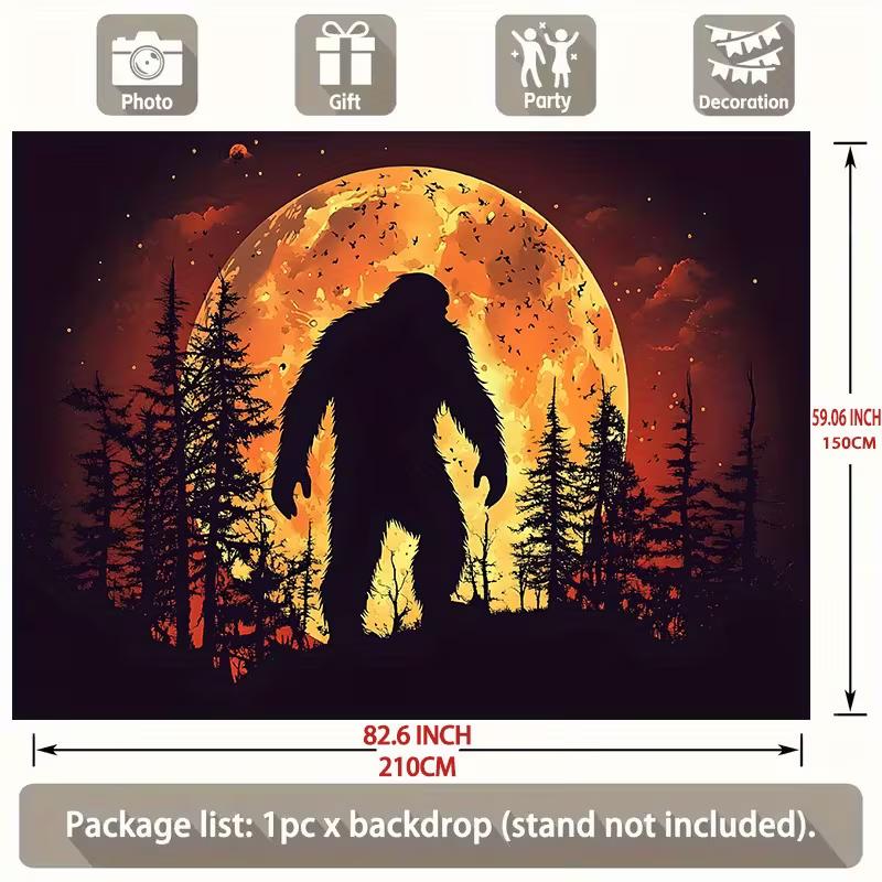 2D Cryptid Bigfoot Backdrop, 2D Flat Printing Moon & Pine Trees Background Cloth for Studio 47.2x31.5inch/120*80cm