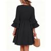 Women’s V Neck Floral Print Dress with Ruffle Sleeves and Elastic Waist Casual Loose Fit A Line Mini Dress