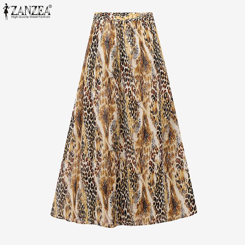 ZANZEA Faldas Largas Holgadas Casuales de Verano para Mujer con Estampado de Leopardo