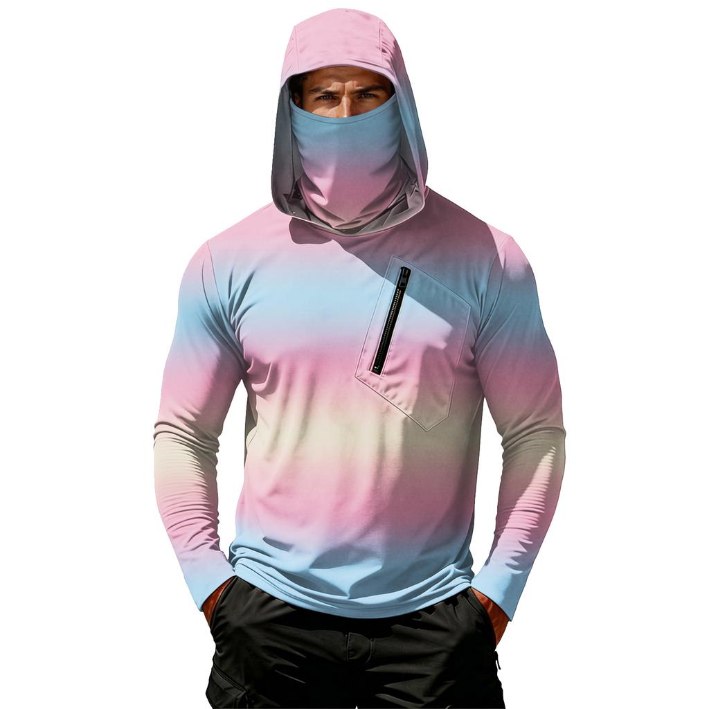 Camiseta Casual con Capucha de Manga Larga para Hombre con Protección Solar