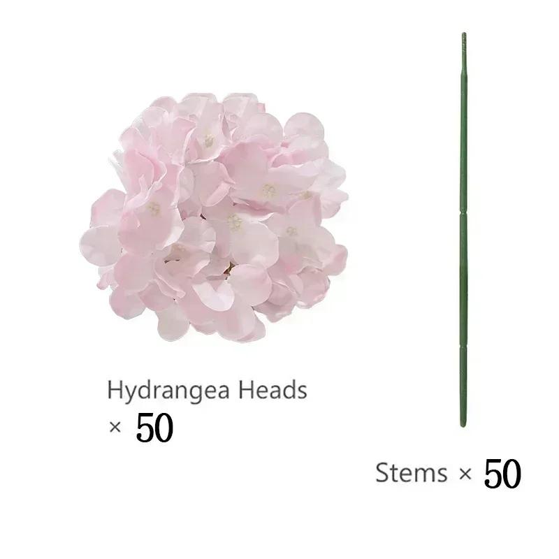 50 PCS Artificial Hydrangea Flowers Silk Hydrangea Heads for Wedding (as the picture,50 PCS)