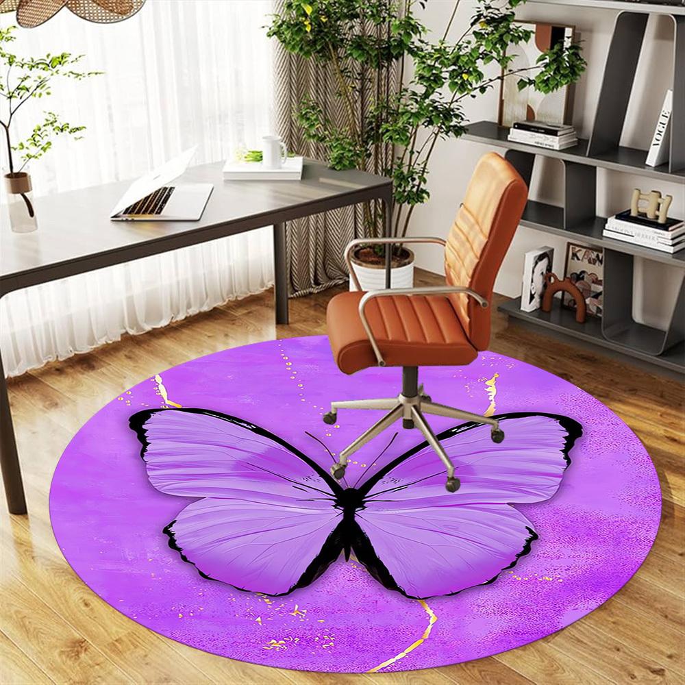 1pc Butterfly, Purple Round Chair mat Area Rug - Non-Slip, Floor Mat for Office, Bedroom, home decor Christmas Gift p0811290