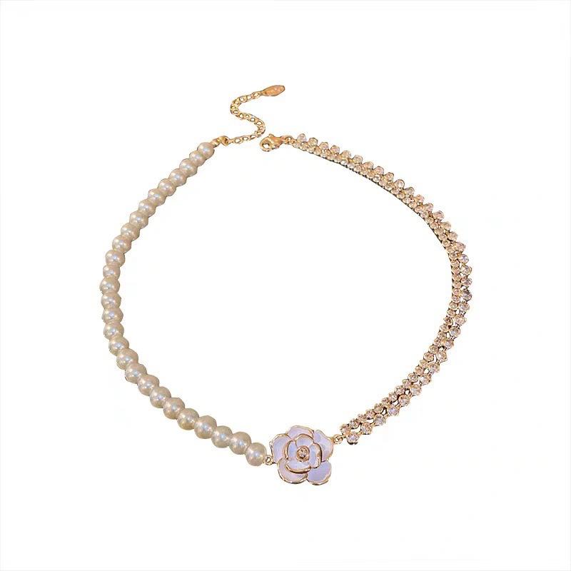 French Camellia Pearl Necklace Women'S Niche Design Sense Clavicle Chain Premium Sense Light Luxury Neck Chain Wind