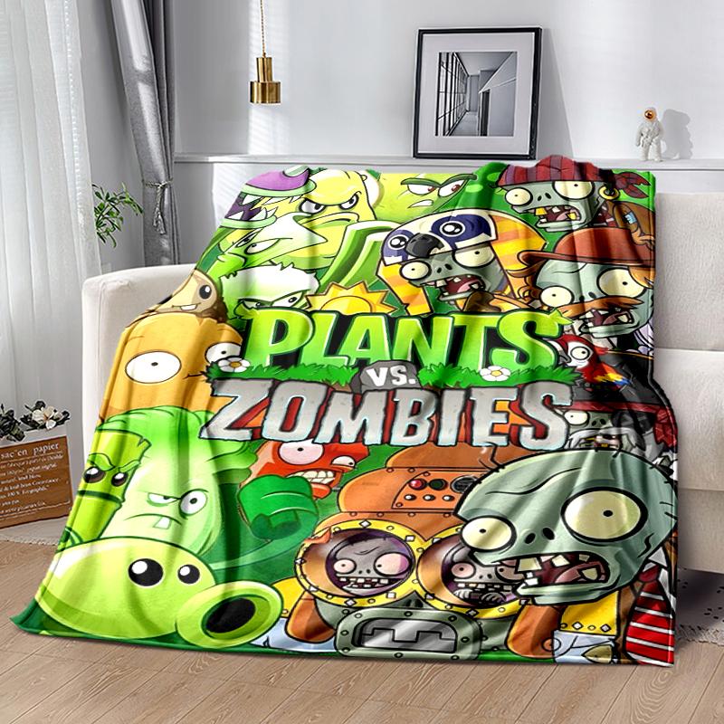 1pc Blanket Plants vs. Zombies Print Design, Lightweight Blanket for Sofa, Bed- Soft &Warm, Gift for All Seasons like Christmas, Halloween