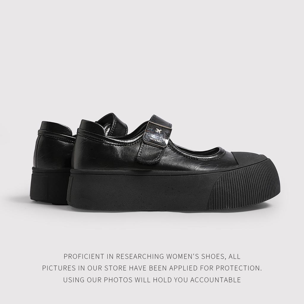 Summer Leather Board Shoes Platform Mary Jane Shoes Women'S Fashion Versatile Velcro Casual Shoes
