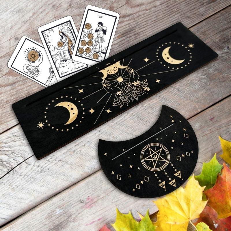 Moon Shape and Rectangle Cards Holder for Witch Divinations Tools Wood Tarot Cards Stand Holder Moon Phases Altar Base