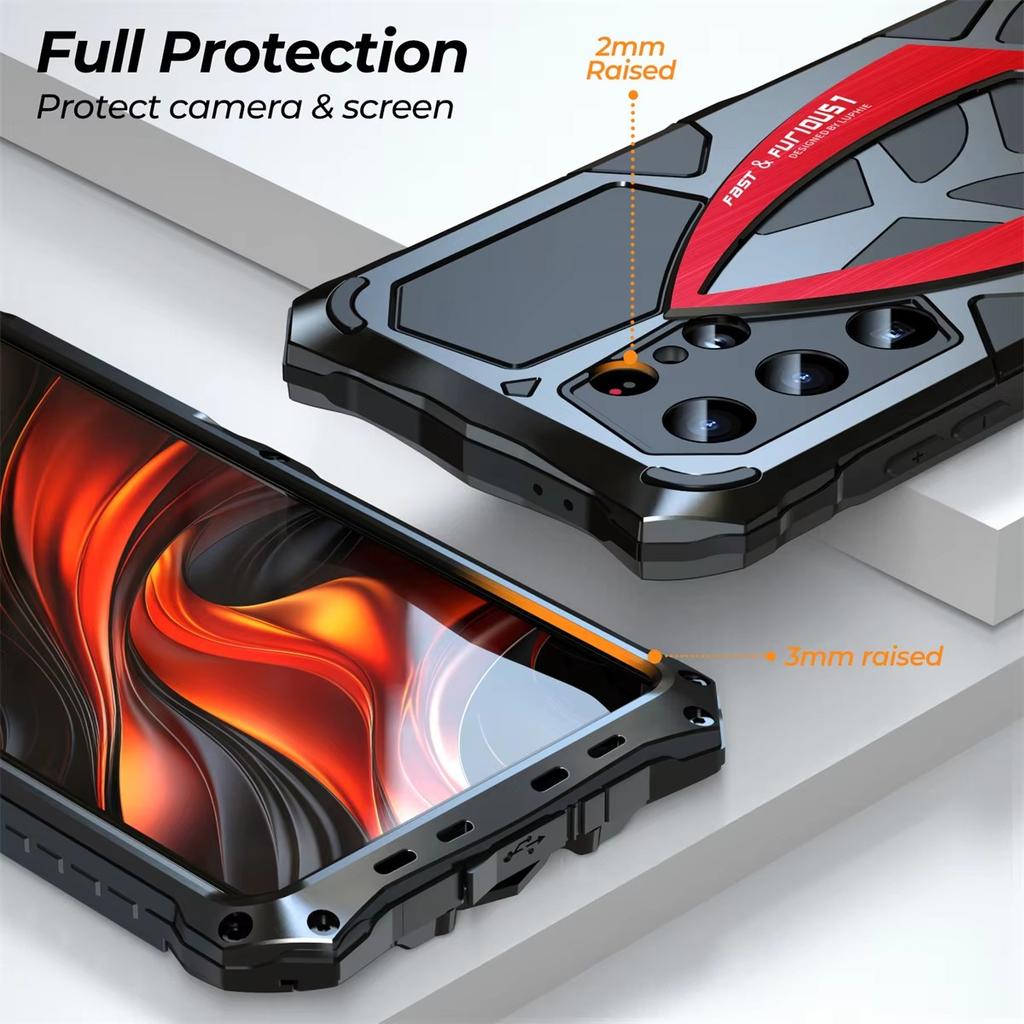 Pro Samsung Galaxy S26Ultra S25Ultra S24Ultra S23Ultra S22Ultra Měkký silikonový matný nárazuvzdorný kryt Luxusní kovový plně ochranný pancéřový obal