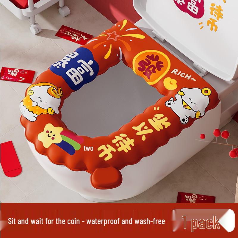 Wasserdichter Cartoon-Toilettensitzkissen - Universal, Waschbar, Niedlich, Selbstklebende Abdeckung für Alle Jahreszeiten